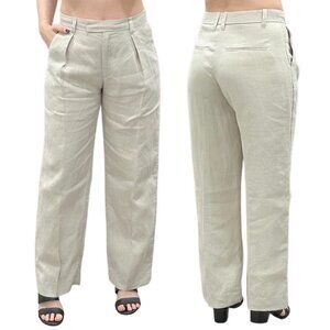 Abercrombie & Fitch The A&F 100% Linen Collection Wide Leg Lined Trousers Beige